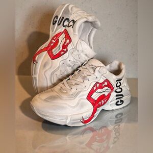 Gucci Rhyton Lips mouth Print Chunky Sneakers White Leather Men’s 7 Women’s 9